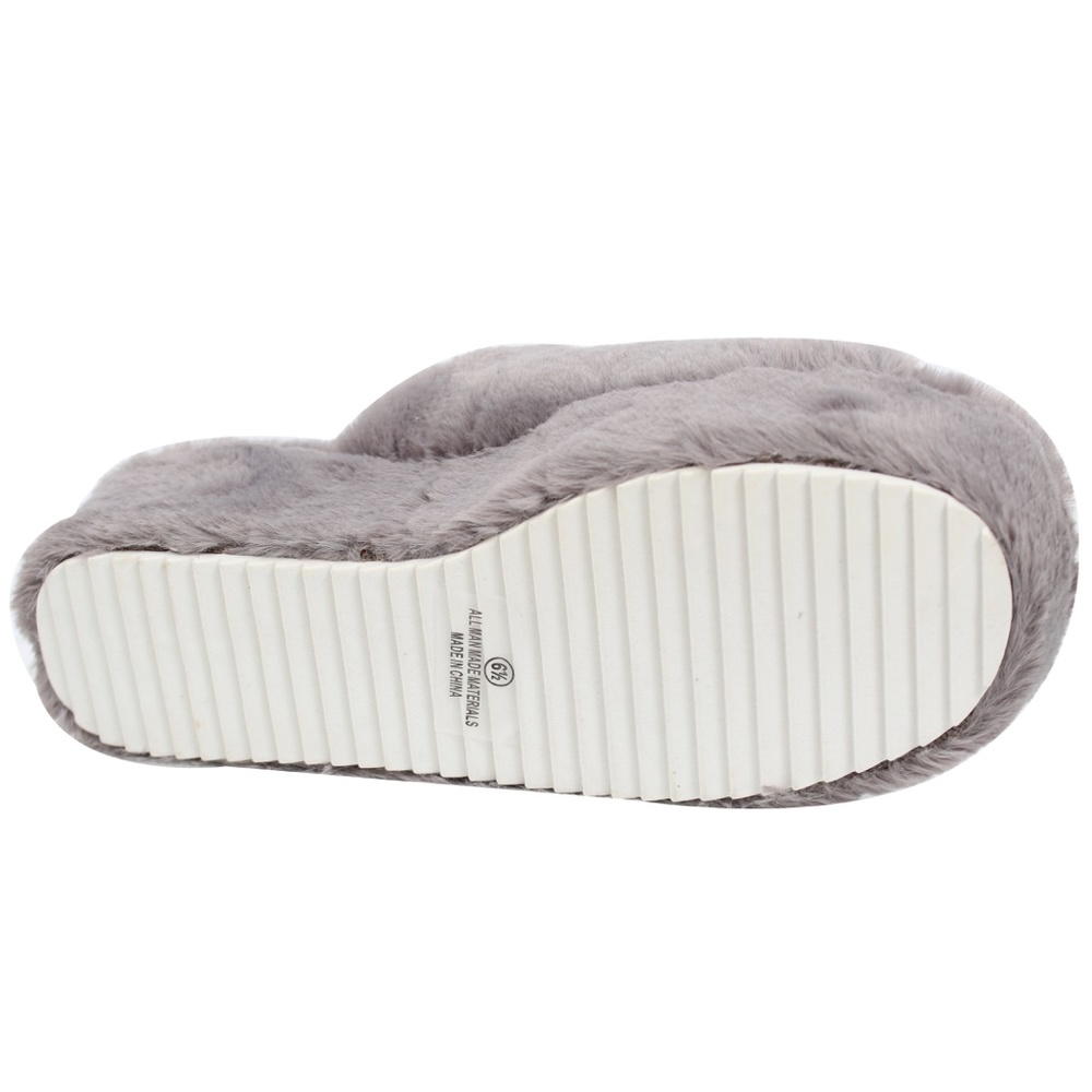 Grey Open Toe Fuzzy Slingback Platform Wed - Picture 4 of 5